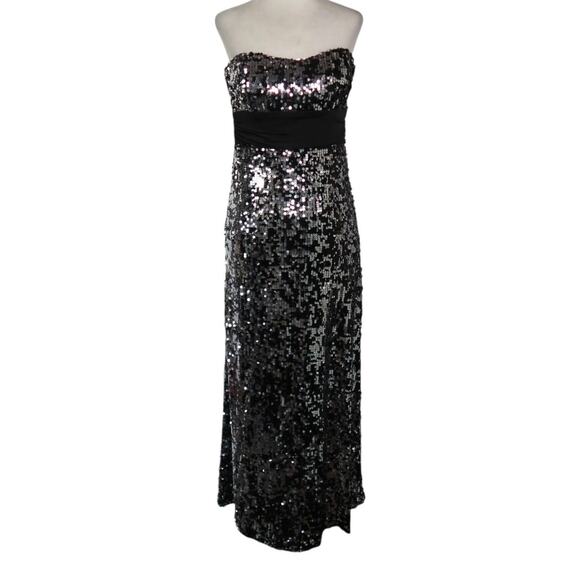 Vintage Y2K Speechless Silver Sequin Strapless Maxi Prom Dress Gown S - Picture 1 of 6